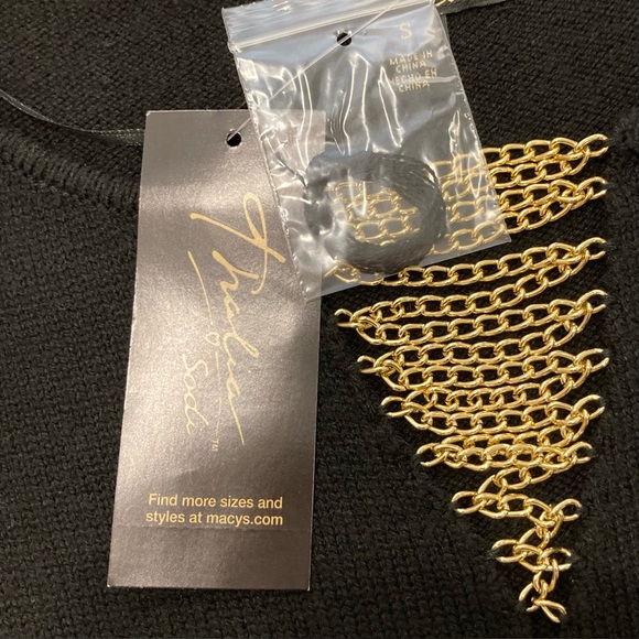 Thalia Sodi Black Sweater with Gold Tone Chain Accent Madrid Small - Picture 12 of 16